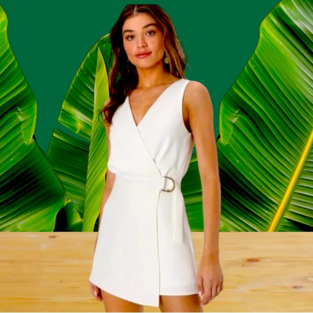 Lulu's White Sleeveless Wrap Mini Dress